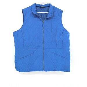 Talbots Woman Royal Blue Quilted Vest Plus Size 3X Full Zip Diamond Stitch